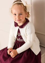 Hand Smocked Peter Pan Collar Short Sleeve Dress in Burgundy (12mths-10yrs) Dresses from Pepa London US