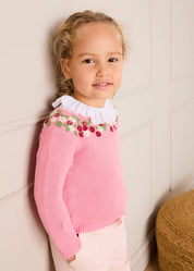 Strawberry Embroidered Jumper in Pink (12mths-6yrs) Knitwear from Pepa London US