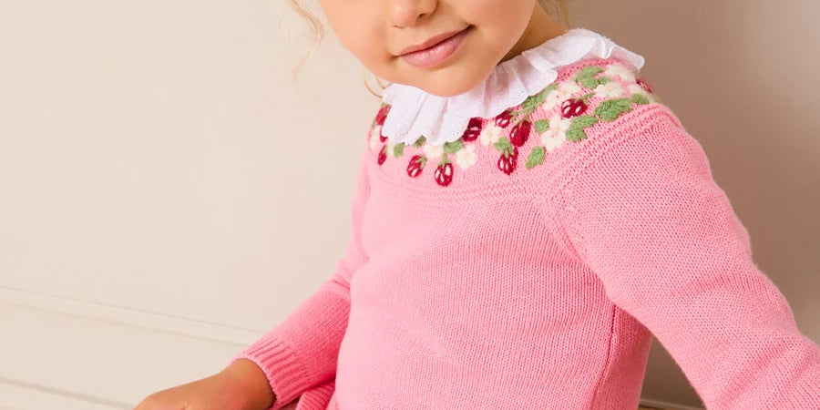 Strawberry Embroidered Jumper in Pink (12mths-6yrs) Knitwear from Pepa London US