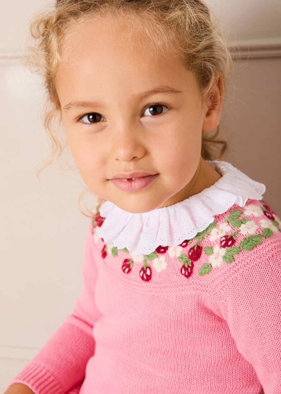 Strawberry Embroidered Jumper in Pink (12mths-6yrs) Knitwear from Pepa London US
