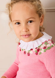 Strawberry Embroidered Jumper in Pink (12mths-6yrs) Knitwear from Pepa London US
