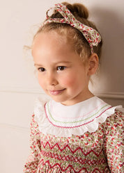 Evelyn Floral Hand Smocked Embroidered Collar Long Sleeve Dress in Pink (12mths-10yrs) Dresses from Pepa London US