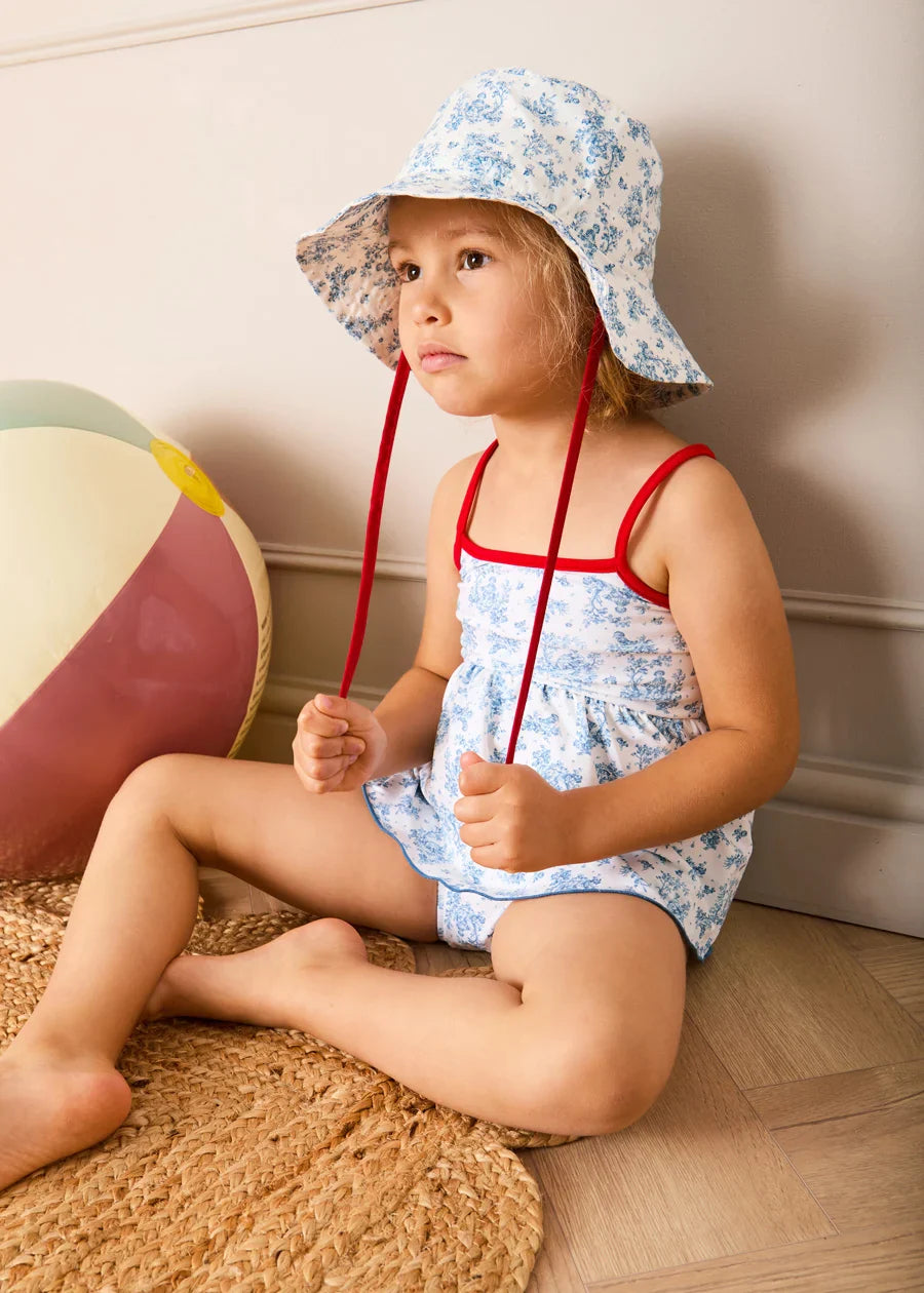 Audrey Toile Bow Detail Smocked Two Piece Swimsuit in Blue (12mths- 10yrs) SWIMWEAR from Pepa London US
