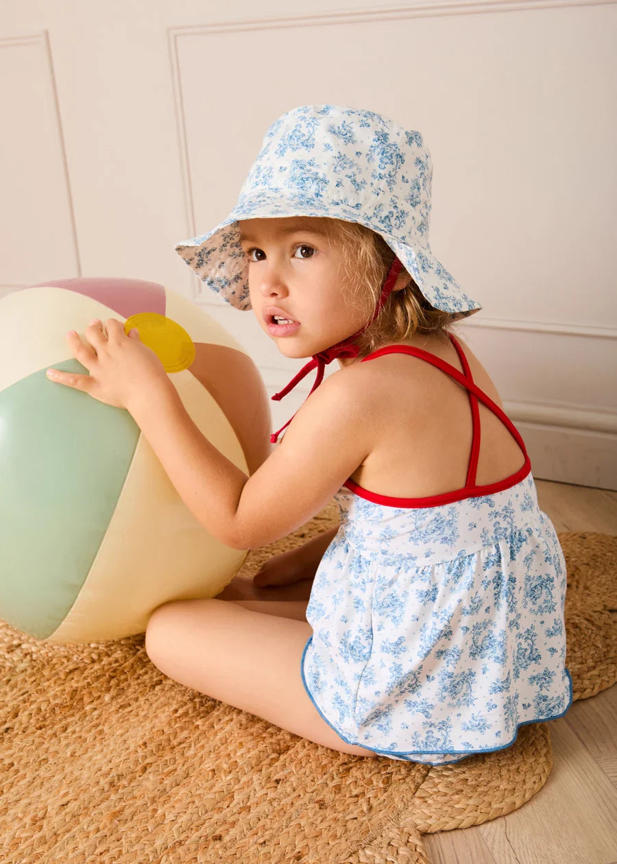 Audrey Toile Bow Detail Smocked Two Piece Swimsuit in Blue (12mths- 10yrs) SWIMWEAR from Pepa London US