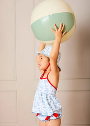 Audrey Toile Bow Detail Smocked Two Piece Swimsuit in Blue (12mths- 10yrs) SWIMWEAR from Pepa London US