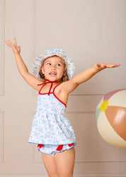 Audrey Toile Bow Detail Smocked Two Piece Swimsuit in Blue (12mths- 10yrs) SWIMWEAR from Pepa London US