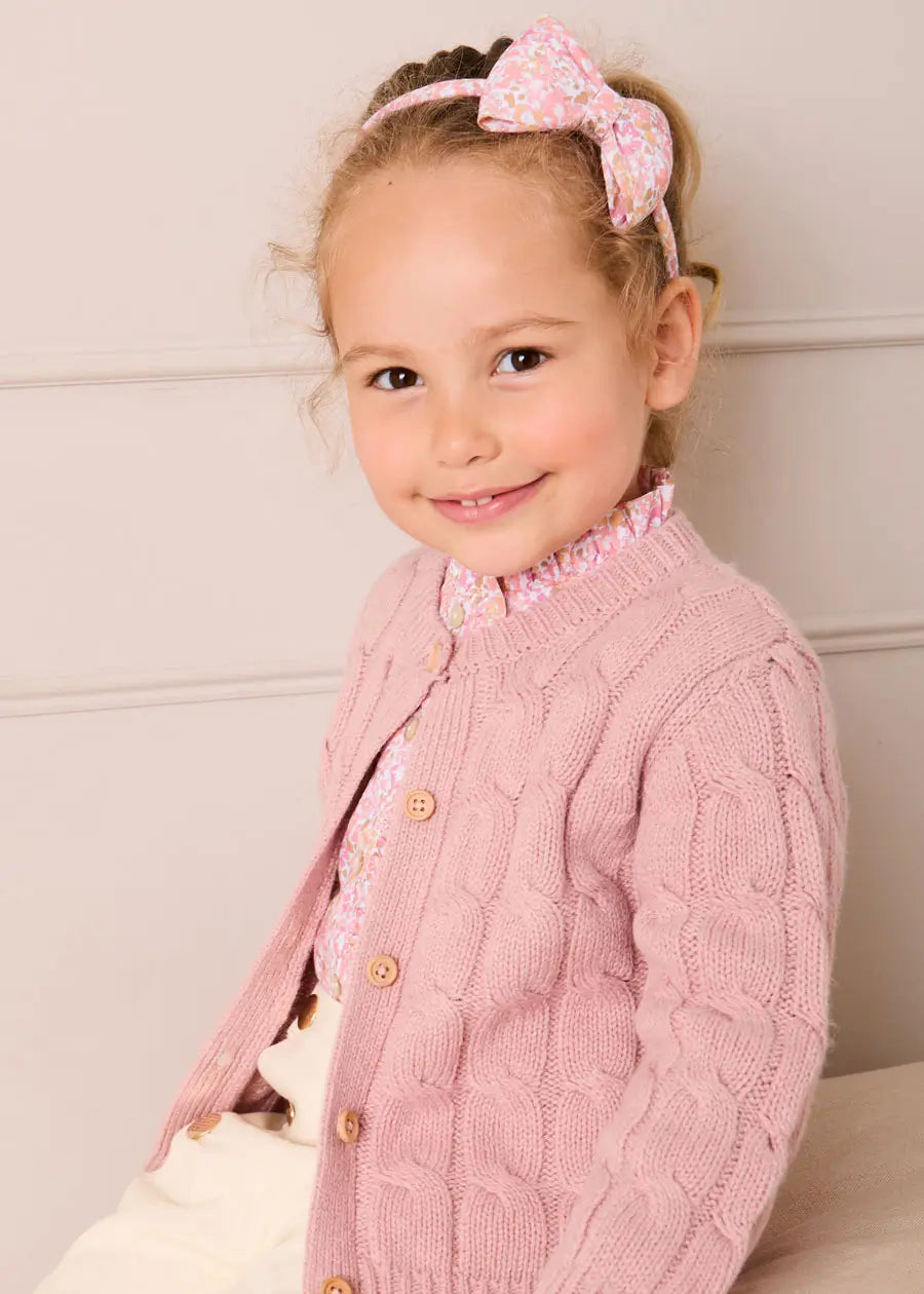 Chunky Cable Detail Cardigan in Pink (6mths-10yrs) Knitwear from Pepa London US