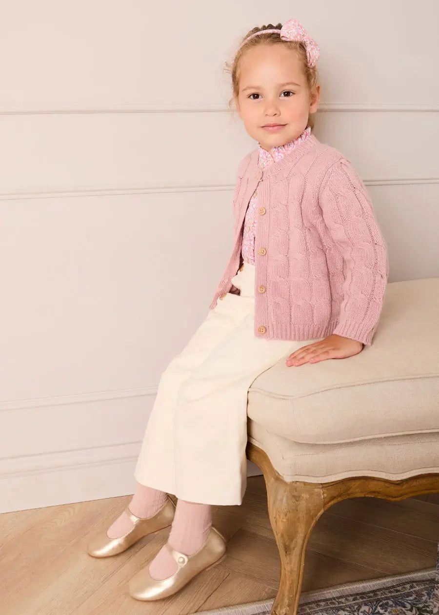 Chunky Cable Detail Cardigan in Pink (6mths-10yrs) Knitwear from Pepa London US