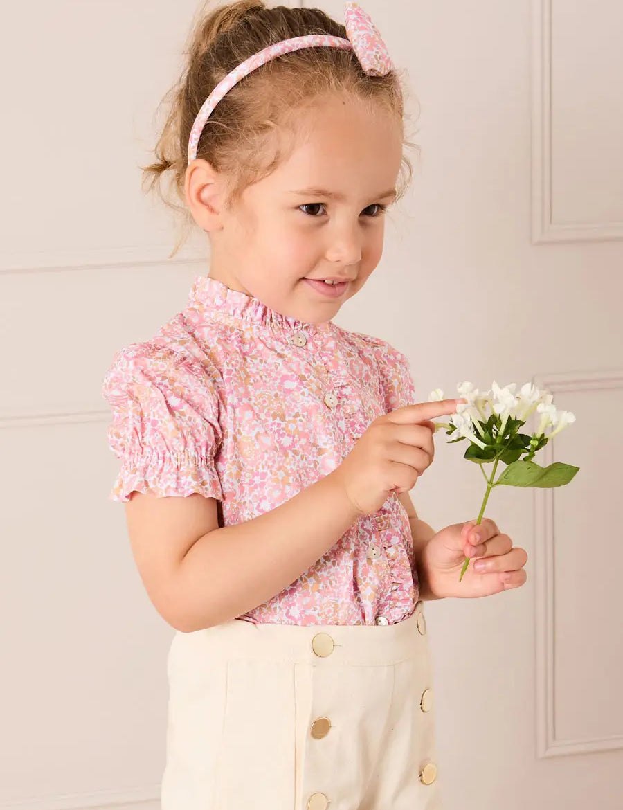 Nellie Floral Mao Collar Romantic Blouse in Pink (18mths-6yrs) Blouses from Pepa London US
