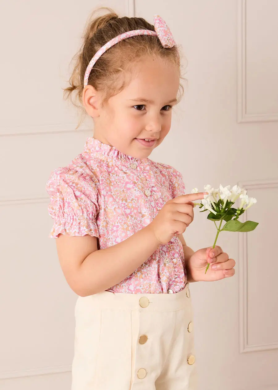 Nellie Floral Mao Collar Romantic Blouse in Pink (18mths-6yrs) Blouses from Pepa London US