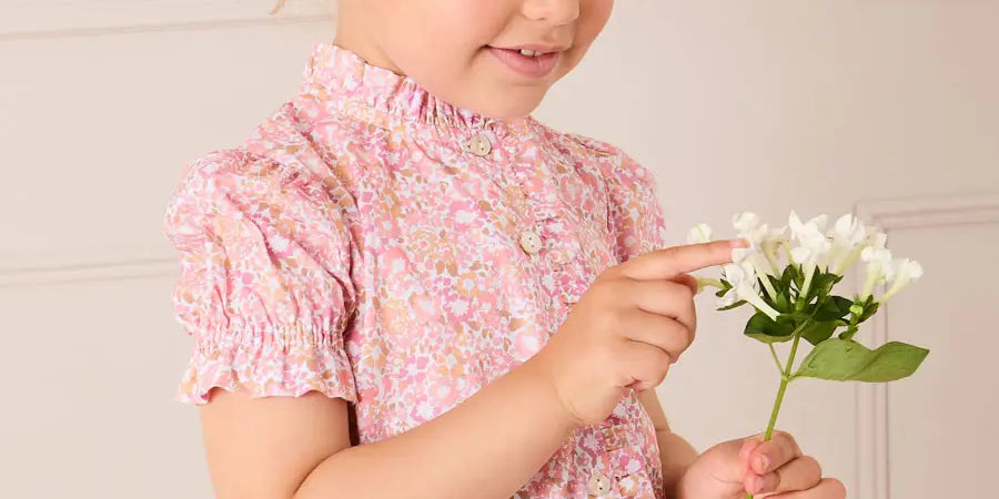 Nellie Floral Mao Collar Romantic Blouse in Pink (18mths-6yrs) Blouses from Pepa London US
