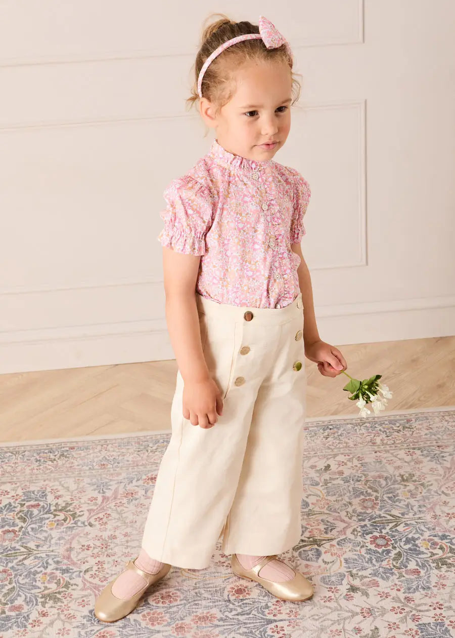 Nellie Floral Mao Collar Romantic Blouse in Pink (18mths-6yrs) Blouses from Pepa London US