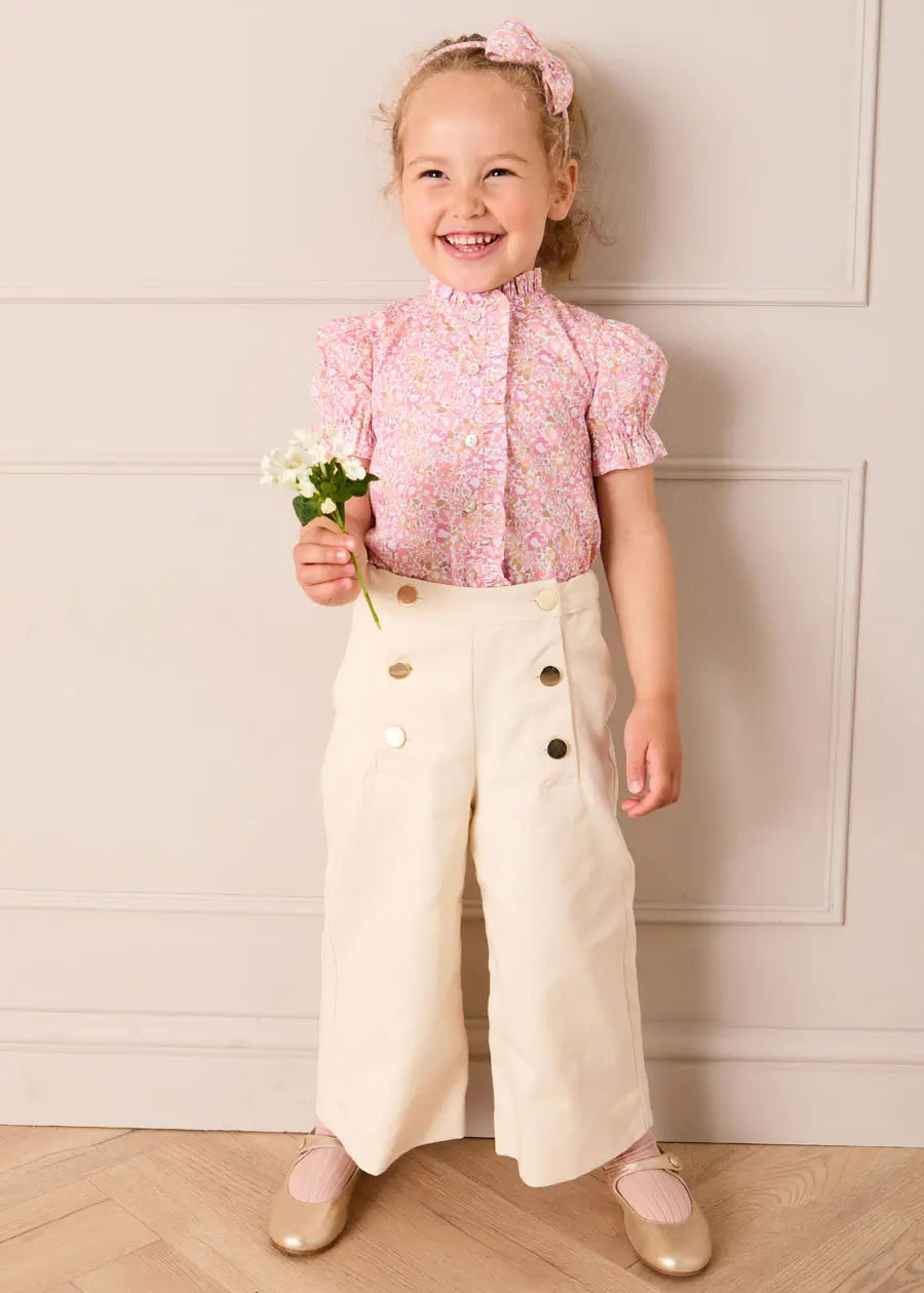 Nellie Floral Mao Collar Romantic Blouse in Pink (18mths-6yrs) Blouses from Pepa London US
