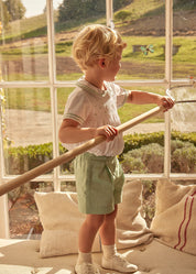 Hand Smocked Peter Pan Collar Short Sleeve Two Piece Set in Green (18mths-6yrs) Two Piece Set  from Pepa London US
