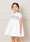 Handsmocked Plumetti Short Sleeve Dress in White (12mths-6yrs) Dresses  from Pepa London US