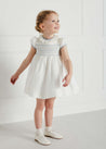 Ivory Handsmocked Occasion Dress with Blue Details (12mths-8yrs) Dresses  from Pepa London US