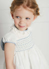 Ivory Hand Smocked Occasion Dress with Blue Details (6mths-8yrs) Dresses from Pepa London US