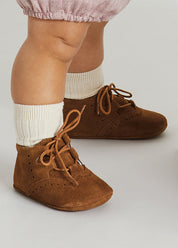 Suede Oxford Pram Booties in Brown (17-20EU) SHOES from Pepa London US