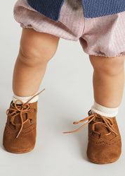 Suede Oxford Pram Booties in Brown (17-20EU) SHOES from Pepa London US