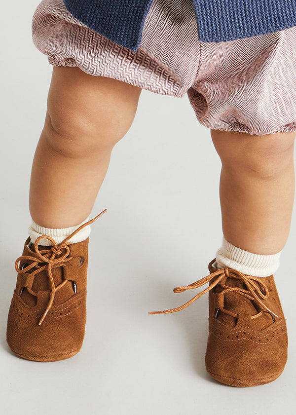 Suede Oxford Pram Booties in Brown (17-20EU) SHOES from Pepa London US