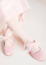 Suede Mary Jane Shoes in Pink With Organza Bow (24-34EU) SHOES from Pepa London US