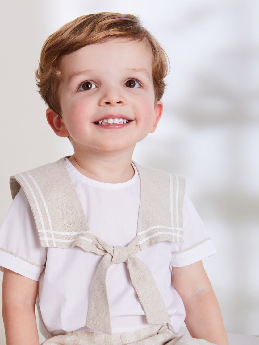 Sailor Collar Striped Set in Beige (12mths-6yrs) SETS from Pepa London US
