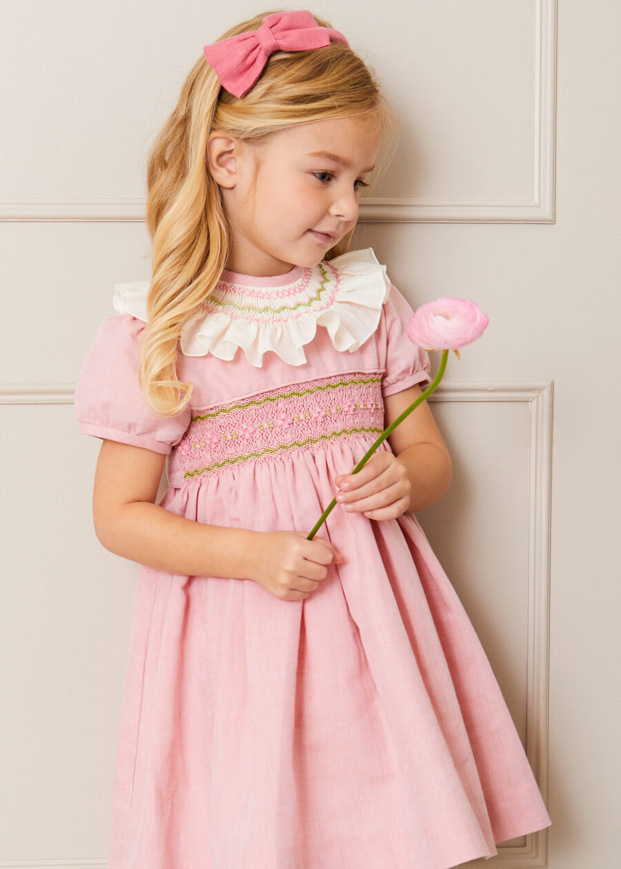 Bib Collar Short Sleeve Dress in Pink (12mths-10yrs) Dresses from Pepa London US