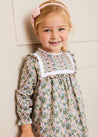 Emilia Floral Print Pleated Front Long Sleeve Dress in Green (18mths-10yrs) Dresses  from Pepa London US