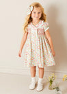 Clementine Floral Hand Smocked Double Breasted Short Sleeve Dress in Coral (12mths-10yrs) DRESSES from Pepa London US