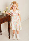 Clementine Floral Hand Smocked Double Breasted Short Sleeve Dress in Coral (12mths-10yrs) DRESSES from Pepa London US