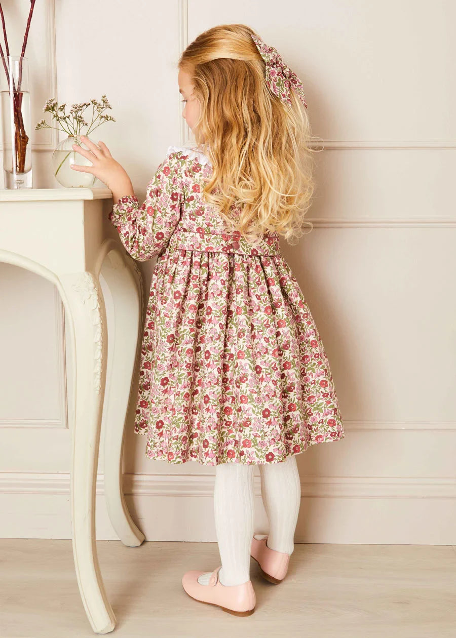 Daphne Floral Hand Smocked Double Breasted Dress in Pink (18mths-10yrs) Dresses from Pepa London US