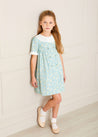 Avery Floral Print Pleated Collar Mid Sleeve Dress in Green (18mths-10yrs) Dresses  from Pepa London US