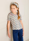 Emilia Floral Print Scallop Detail Short Sleeve Blouse in Green (18mths-10yrs) Blouses  from Pepa London US