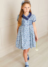 Daphne Floral Print Hand Smocked Double Breasted Dress in Blue (12mths-10yrs) Dresses from Pepa London US