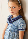 Daphne Floral Print Handsmocked Double Breasted Dress in Blue (12mths-10yrs) Dresses  from Pepa London US