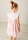 Tulle Floral Sleeveless Party Dress in Pink (4-10yrs) Dresses  from Pepa London US
