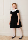 Velvet Handsmocked Short Sleeve Velvet Dress In Black (2-10yrs) DRESSES  from Pepa London US