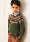 Fair Isle Merino Wool Jumper in Green (4-10yrs) Knitwear  from Pepa London US