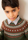 Fair Isle Merino Wool Jumper in Green (4-10yrs) Knitwear  from Pepa London US