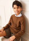 Chunky Cable Knit Crew Neck Jumper in Brown (4-10yrs) Knitwear  from Pepa London US