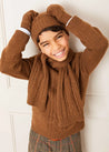 Chunky Cable Knit Crew Neck Jumper in Brown (4-10yrs) Knitwear  from Pepa London US