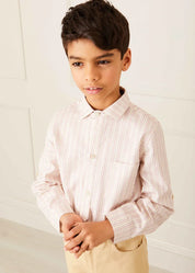 Striped Polo Collar Long Sleeve Shirt in Burgundy (12mths-10yrs) Shirts from Pepa London US