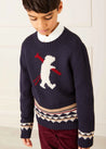 Bear Intarsia Jumper in Navy (4-10yrs) Knitwear  from Pepa London US