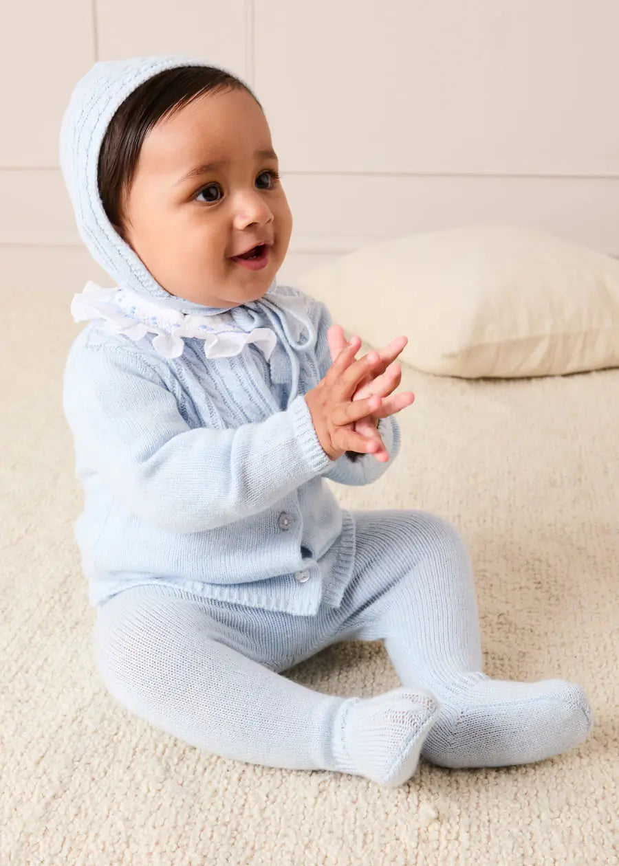 Cashmere Long Sleeve Cable Knitted Set in Blue (1mth-12mths) Knitted Sets from Pepa London US