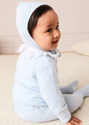 Cashmere Long Sleeve Cable Knitted Set in Blue (1mth-12mths) Knitted Sets from Pepa London US