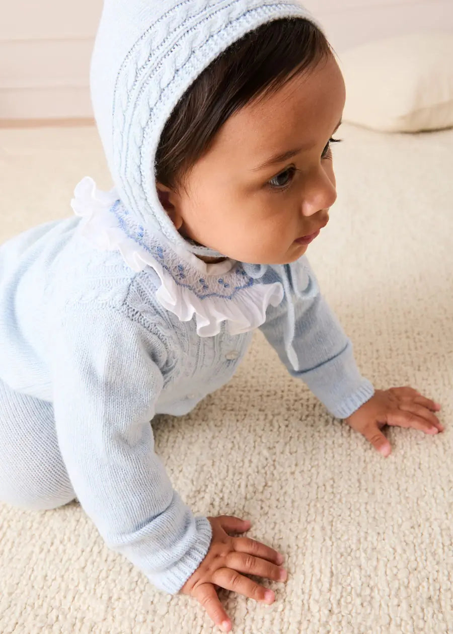 Cashmere Long Sleeve Cable Knitted Set in Blue (1mth-12mths) Knitted Sets from Pepa London US