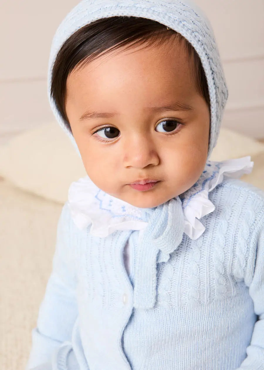 Cashmere Long Sleeve Cable Knitted Set in Blue (1mth-12mths) Knitted Sets from Pepa London US