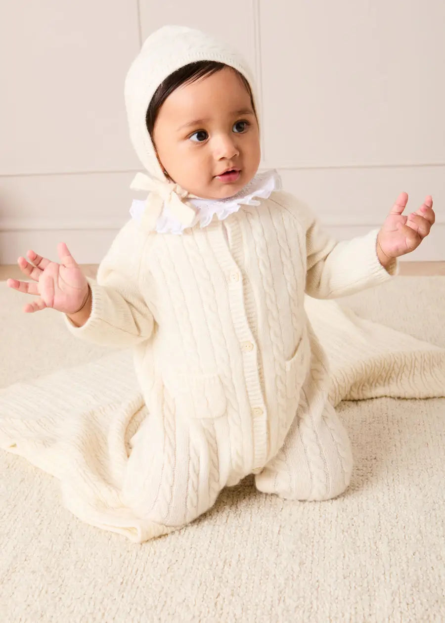 Cashmere Cable Knit Pocket Detail All In One in Cream (1mth-12mths) ALL-IN-ONE from Pepa London US
