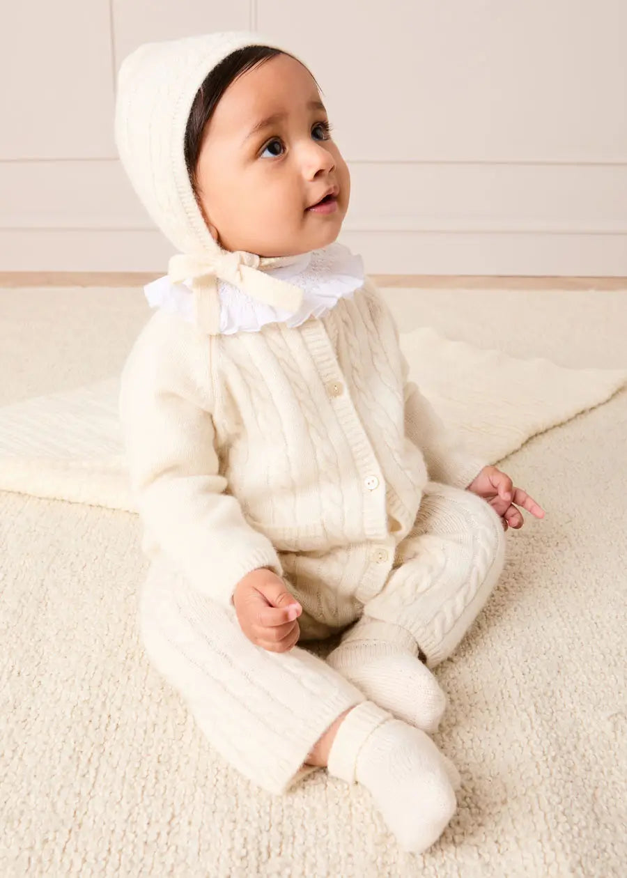 Cashmere Cable Knit Pocket Detail All In One in Cream (1mth-12mths) ALL-IN-ONE from Pepa London US