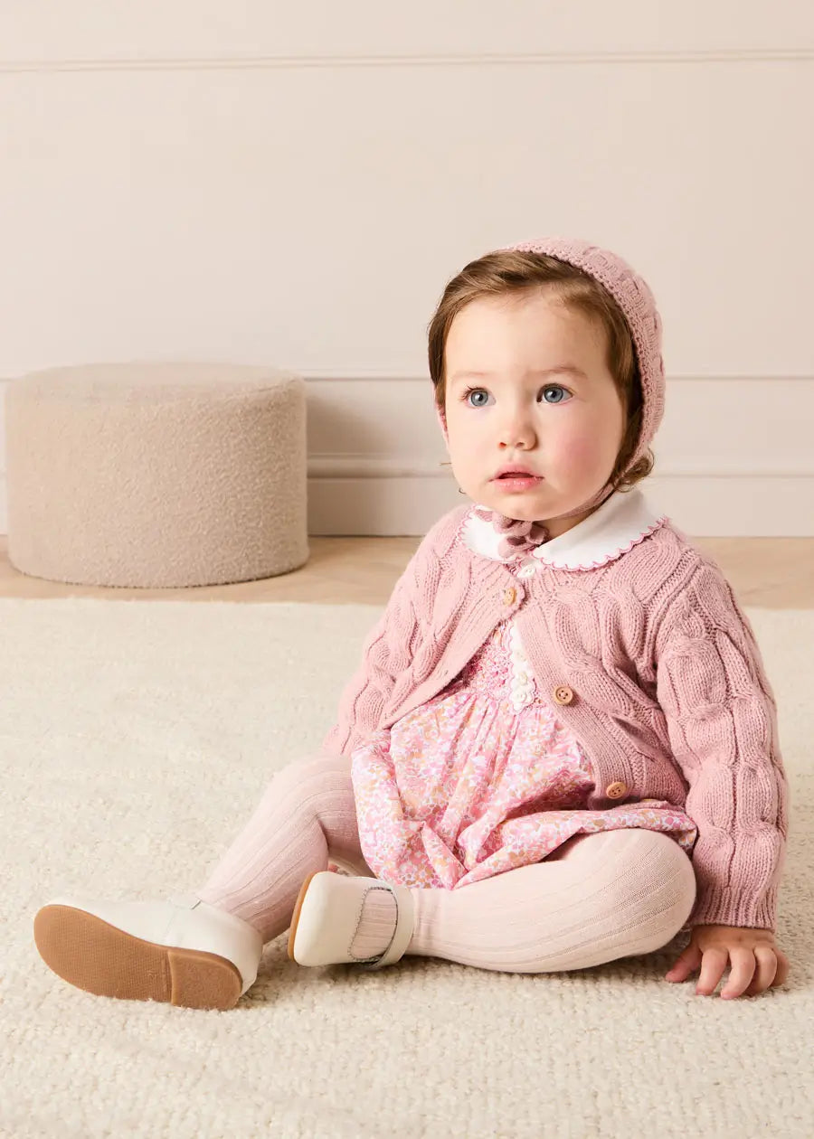 Nellie Floral Hand Smocked Long Sleeve Romper in Pink (6mths-2yrs) Rompers from Pepa London US